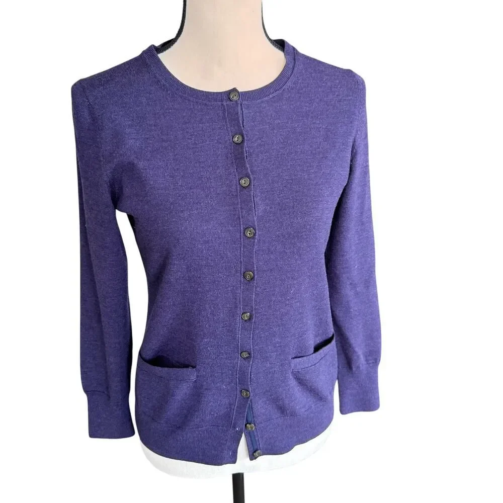 Banana Republic Extra Fine Merino Cardigan Purple Buttons Womens PM
